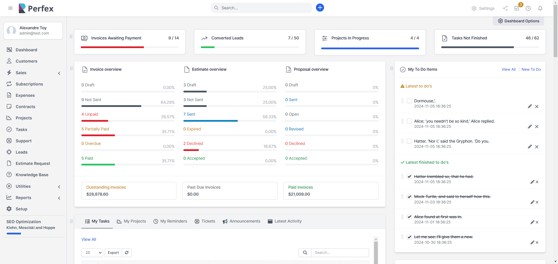 Perfex CRM Interface